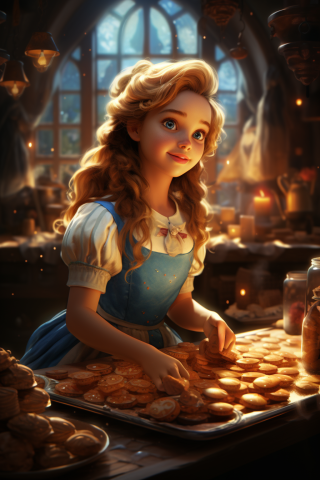 迪士尼风格，魔法灯光照耀，可爱的《爱丽丝梦游仙境》饼干创作