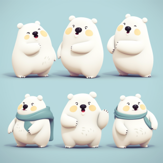 可爱小胖白熊，表情丰富，多姿多彩，迪士尼风格，人形化风，你想看什么？