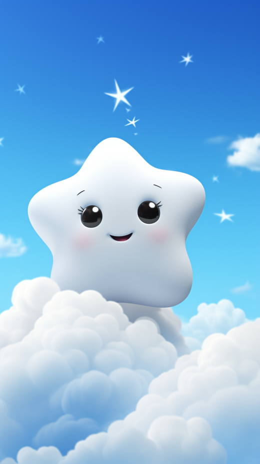 可愛五角星點(diǎn)綴藍(lán)天白云，大眼睛微笑超可愛