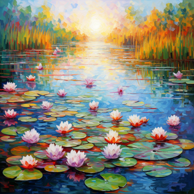 花海湖泊的印象派畫作，連續動作拼圖，64K高清，繁花盛景