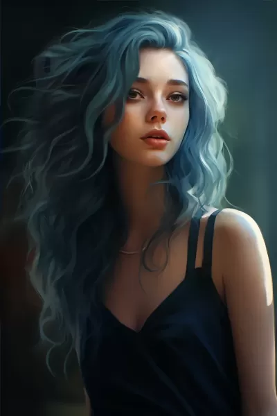 “夢幻海藍發色，細膩真實女青年，高清全身畫質，盡收眼底！”