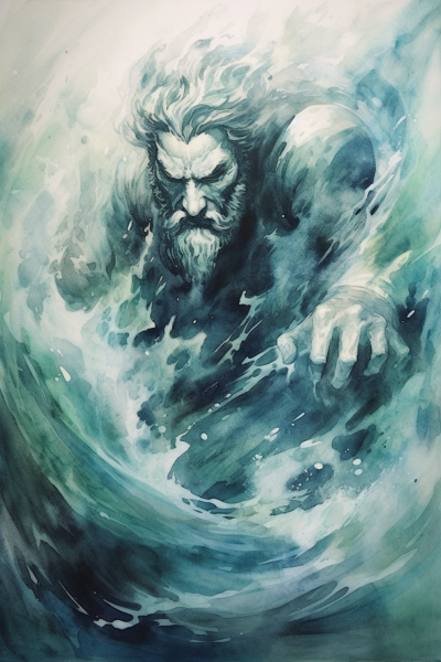 “海底奇觀，波濤洶涌，水彩畫般的藍(lán)綠色調(diào)，海王波塞冬登場”