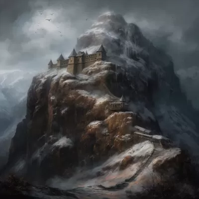 冰雪覆蓋的山堡，蕭瑟寒風(fēng)，超寫實幻想之美
