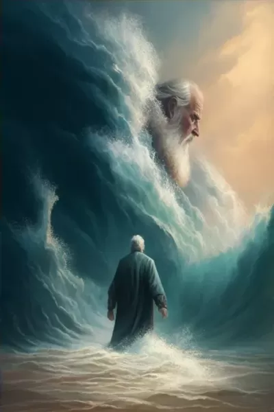 海浪奇觀，摩西立于沙灘