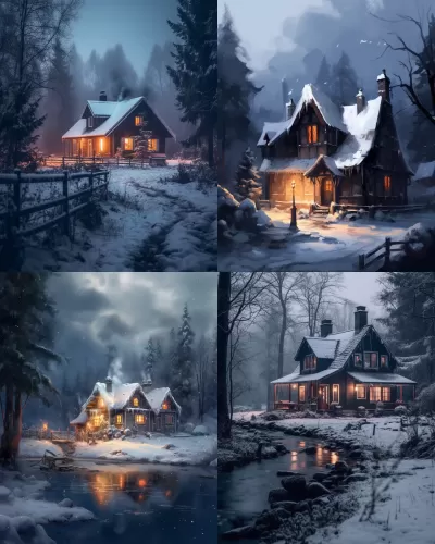 冬日之夢，雪景上的彩繪房屋
