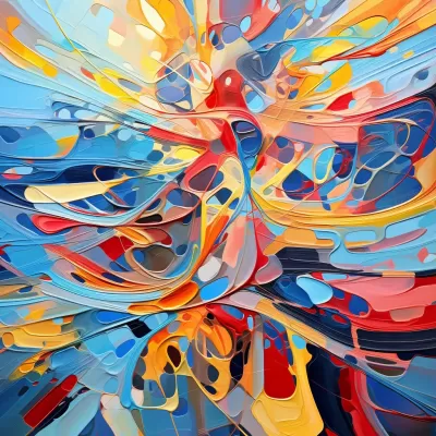 紅藍黃線條的抽象畫，持續動作拼圖，CG角色，8K高清。