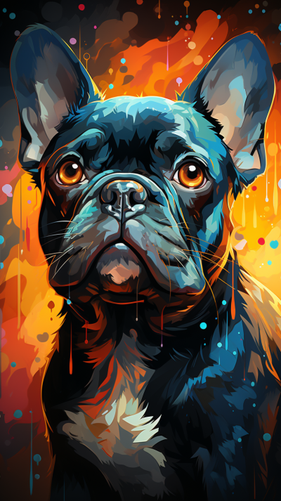 歡樂法國斗牛犬，藝術(shù)杰作，色彩絢麗動感背景，細致入微，色彩豐富。