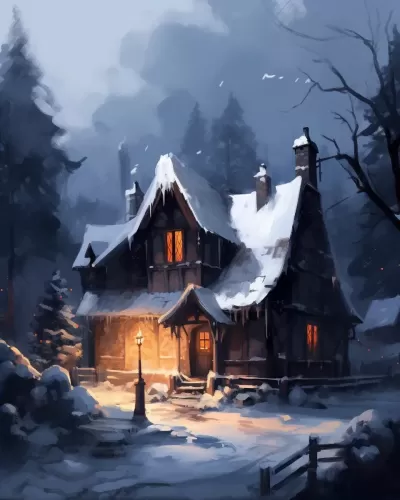 冬日之夢，雪景上的彩繪房屋