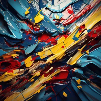 紅藍黃線條的抽象畫，持續動作拼圖，CG角色，8K高清。