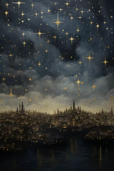 星光閃爍，中世紀夜空重現，高分辨率黃金星輝畫卷