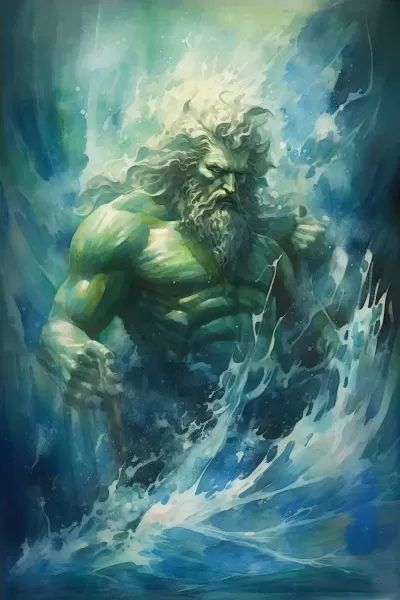 “海底奇觀，波濤洶涌，水彩畫般的藍(lán)綠色調(diào)，海王波塞冬登場”