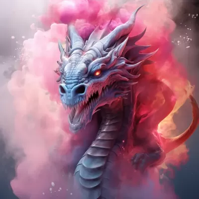 煙霧中的靈異龍，奇幻灰粉色。