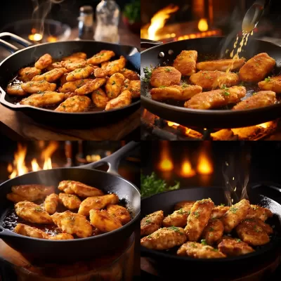 高端廚房美食-雞柳小塊在電炒鍋中煮油香滑。