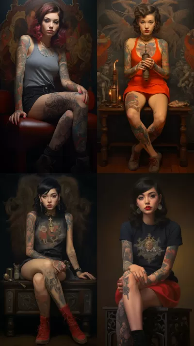 紋身少女，短褲煙斗，美國經(jīng)典油畫大師風(fēng)格下的迷人畫作