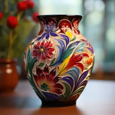 “艷麗花卉繪飾的精美陶瓷花瓶，流露濃郁藝術氣息?！? style=