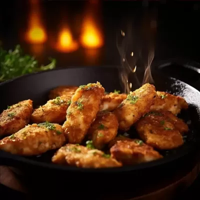高端廚房美食-雞柳小塊在電炒鍋中煮油香滑。