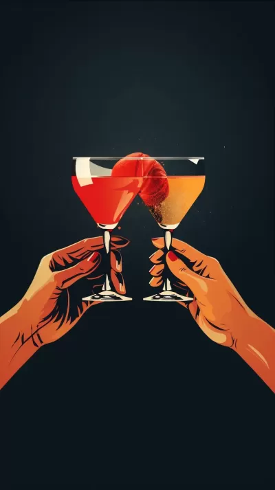 情人節海報/男人的手/兩只手拿著雞尾酒干杯/黑色背景/組合如此。