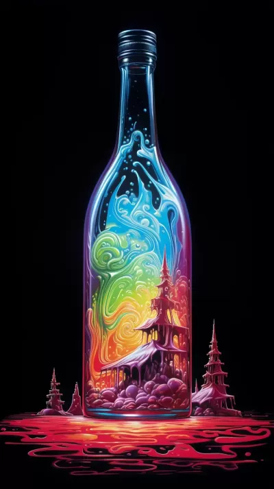 彩虹液體中的可口可樂瓶黑光海報