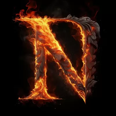 熊熊烈焰中的N字，黑色背景下的絢爛舞蹈。