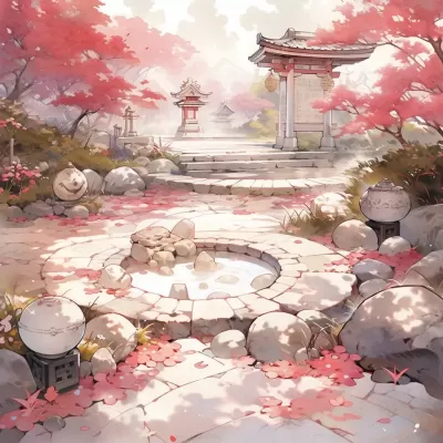 水彩枯山水，石頭花園極簡主義，粉白色調，抽象。