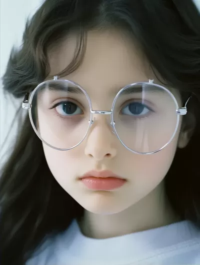 可愛的小女孩戴著眼鏡