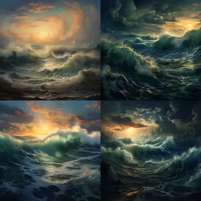 浩渺海洋，狂濤洶涌，時光合成，藝術魔法，8K高清，宏偉浩瀚