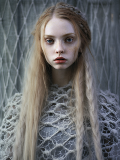 這張圖片來(lái)自《Vman》雜志封面，展現(xiàn)了一位18歲的女孩，她穿著一件編織鉤針長(zhǎng)裙，