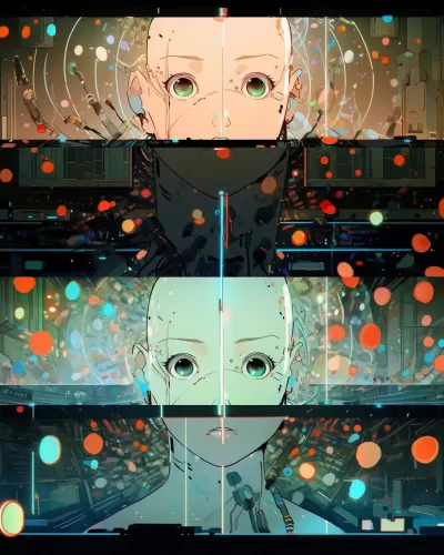 黑鏡電視劇中的電影靜幀。由Polina Washington、Chris Cunningham和Yoshitomo Nara在2003年倫敦合作創(chuàng)作。超現(xiàn)實主義。人工智能。