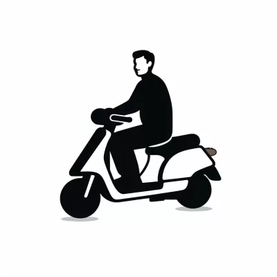 男子騎著滑板車拿著衛生紙的簡單象形圖。