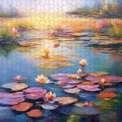 花海湖泊的印象派畫作，連續動作拼圖，64K高清，繁花盛景