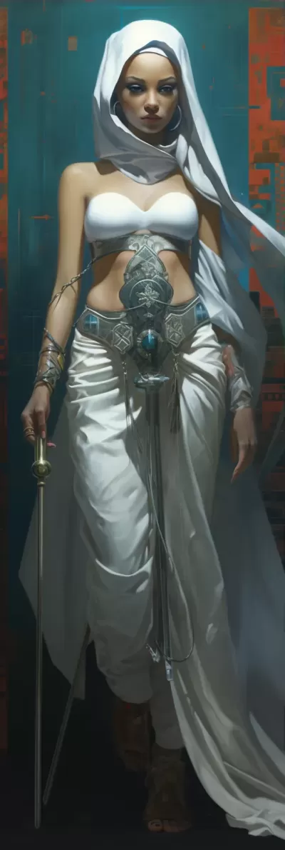 阿爾及利亞的賽博朋克女巫：超真實全身鏡頭，國旗色彩與當地紀念碑