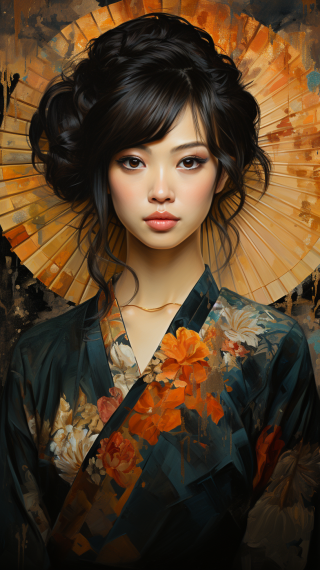 唐代模型，古斯塔夫·克林姆特的風格，紋理油畫和水彩混合，現代，杰作，聚焦，動態背景，詳細，豐富多彩。