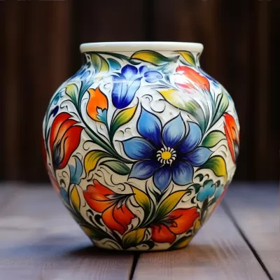 絢麗花卉綻放的藝術(shù)陶瓷，花樣繪制精美，流露濃郁藝術(shù)情趣。