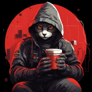 喵玩游戲，喝奶昔，黑色衛衣上有《半條命3》標志。