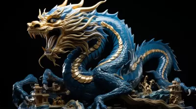 神韻綻放：藍龍翱翔，金光閃耀。水墨與動畫交融，展現栩栩如生的飛龍之美。