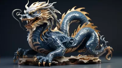 神韻綻放：藍龍翱翔，金光閃耀。水墨與動畫交融，展現栩栩如生的飛龍之美。
