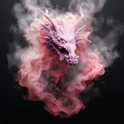 煙霧中的靈異龍，奇幻灰粉色。