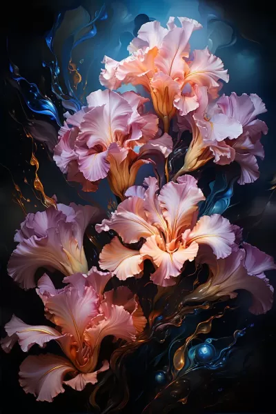 夢幻浪漫，水彩繪畫中的皇家藍鳶尾與紫羅蘭品種小花