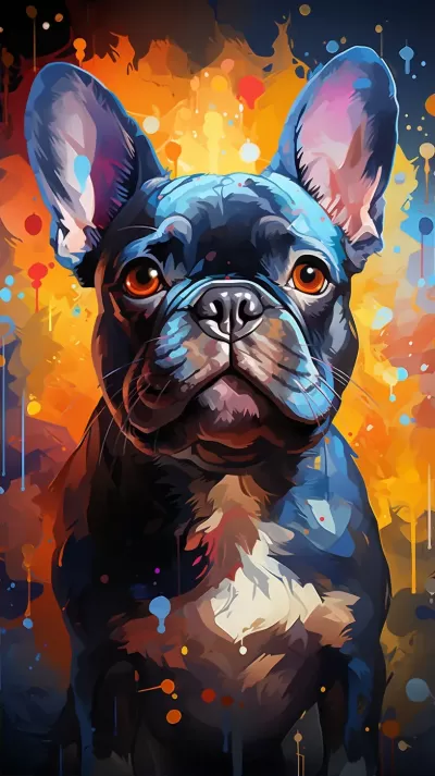 歡樂法國斗牛犬，藝術(shù)杰作，色彩絢麗動感背景，細致入微，色彩豐富。