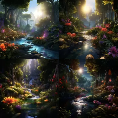 叢林幻境：高大參天樹木、清澈溪流與絢麗花海