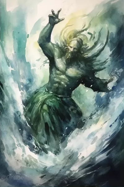 “海底奇觀，波濤洶涌，水彩畫般的藍(lán)綠色調(diào)，海王波塞冬登場”