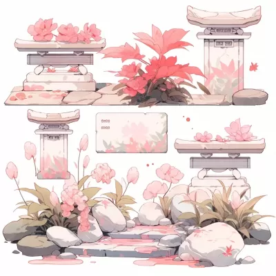 水彩枯山水，石頭花園極簡主義，粉白色調，抽象。