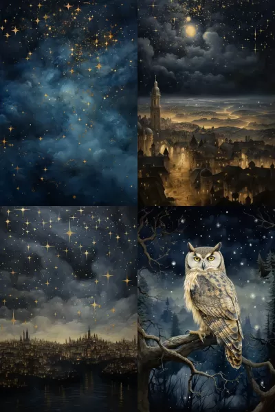 星光閃爍，中世紀夜空重現，高分辨率黃金星輝畫卷