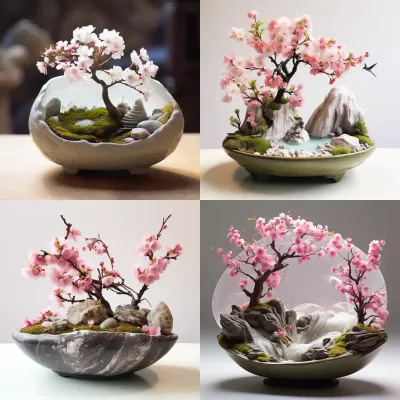 花園碗中的巖石下櫻花樹