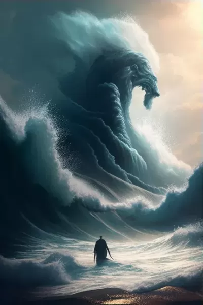海浪奇觀，摩西立于沙灘