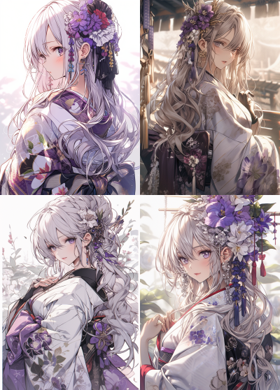 白發紫衣花兒女，黑白風格掠影中。