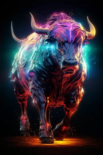 超寫實絢麗電子比特幣，細致呈現霓虹色3D渲染閃耀光芒