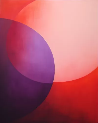《紫圓與紅圓的抽象畫》：紅紫漸變背景下，兩個圓形交相輝映，引人入勝。