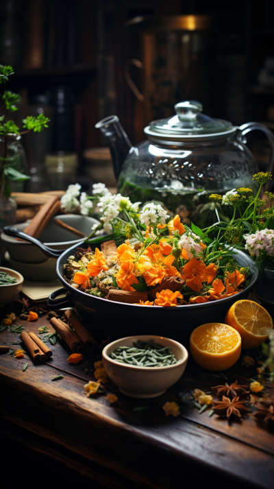 茶花廚房，古樸花葉共舞