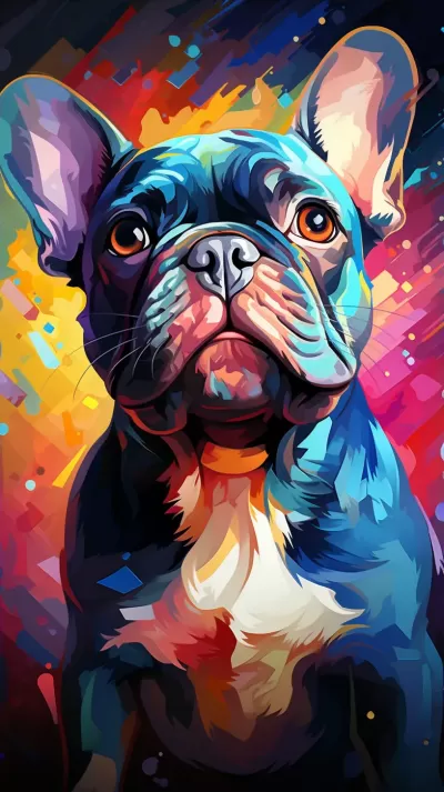 歡樂法國斗牛犬，藝術(shù)杰作，色彩絢麗動感背景，細致入微，色彩豐富。